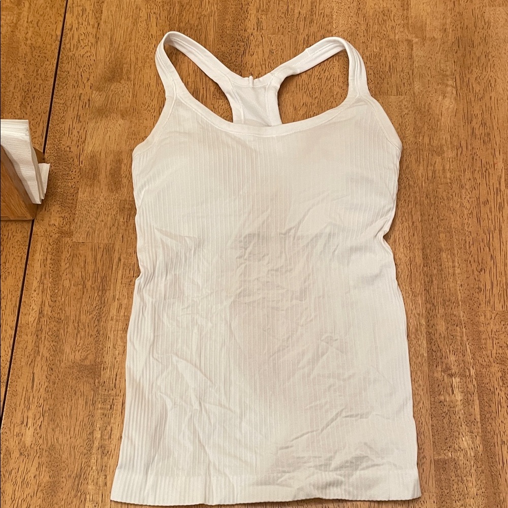 Lululemon Women's White Ribbed Athletic Tank with shelf bra